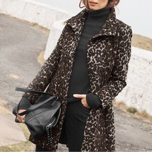 Via Spiga Leopard Print Long Winter Coat Size 8